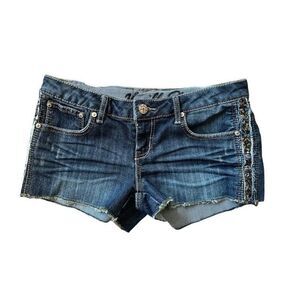 Vanilla Star Sequin Side Denim Shorts Distressed
